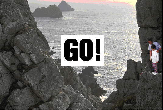 Small girl training mobility on the cliff